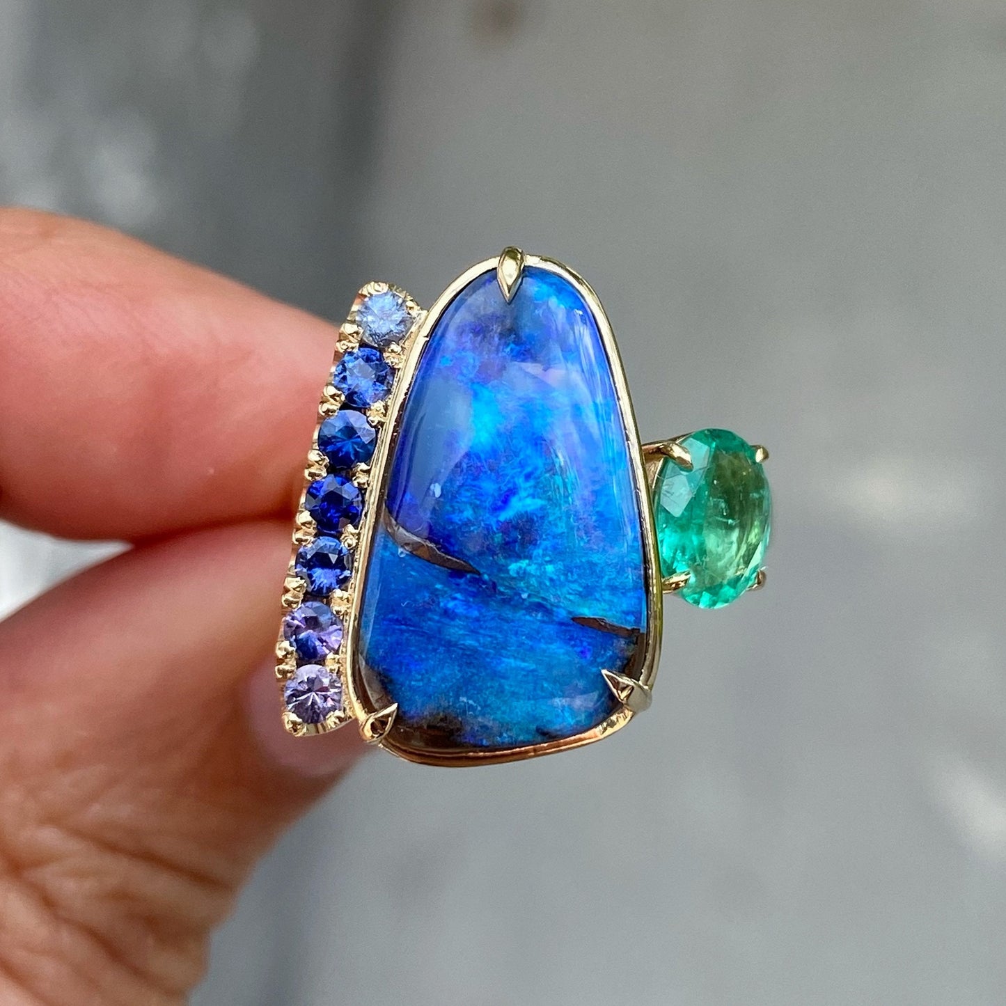 Alchemy Opal Sapphire and Emerald Gold Ring by NIXIN Jewelry