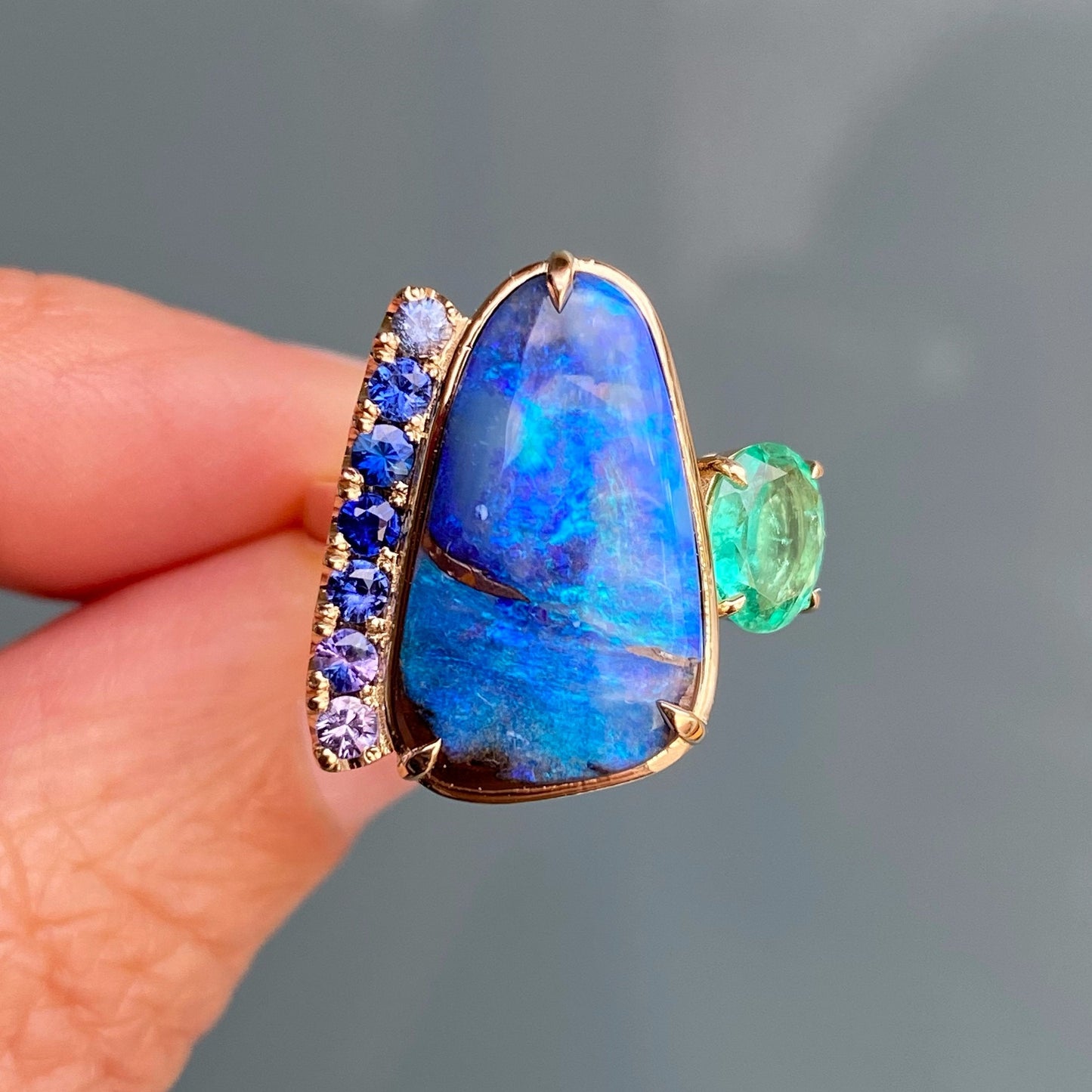 Alchemy Opal Sapphire and Emerald Gold Ring by NIXIN Jewelry