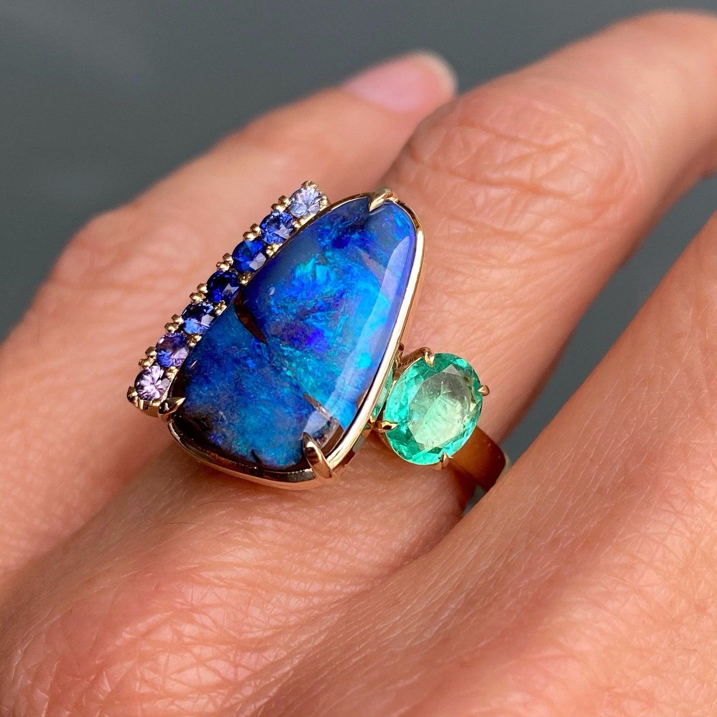 Alchemy Opal Sapphire and Emerald Gold Ring by NIXIN Jewelry