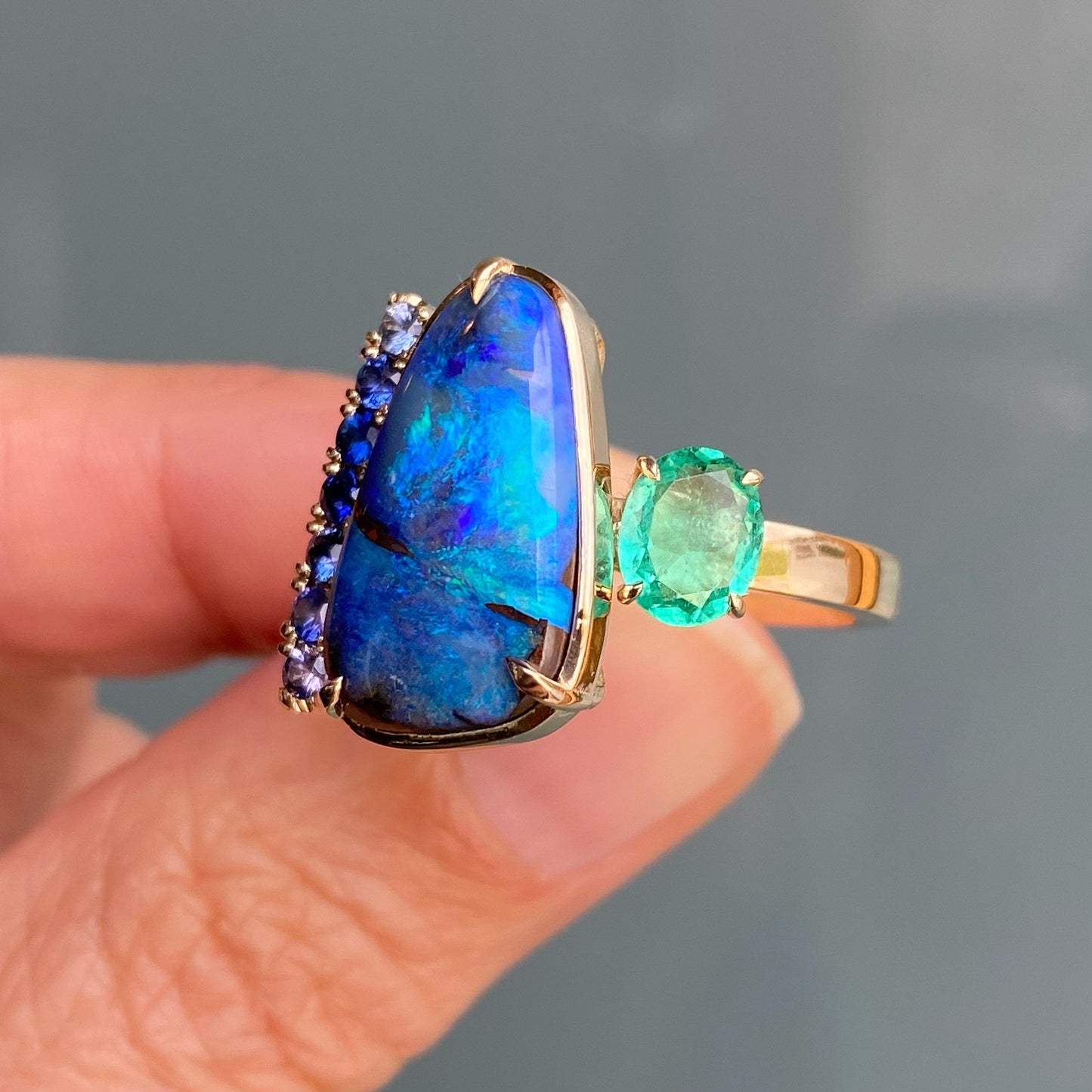 Alchemy Opal Sapphire and Emerald Gold Ring by NIXIN Jewelry