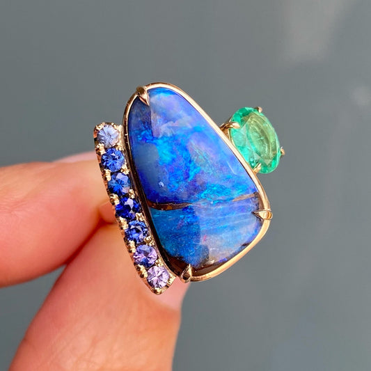 Alchemy Opal Sapphire and Emerald Gold Ring by NIXIN Jewelry
