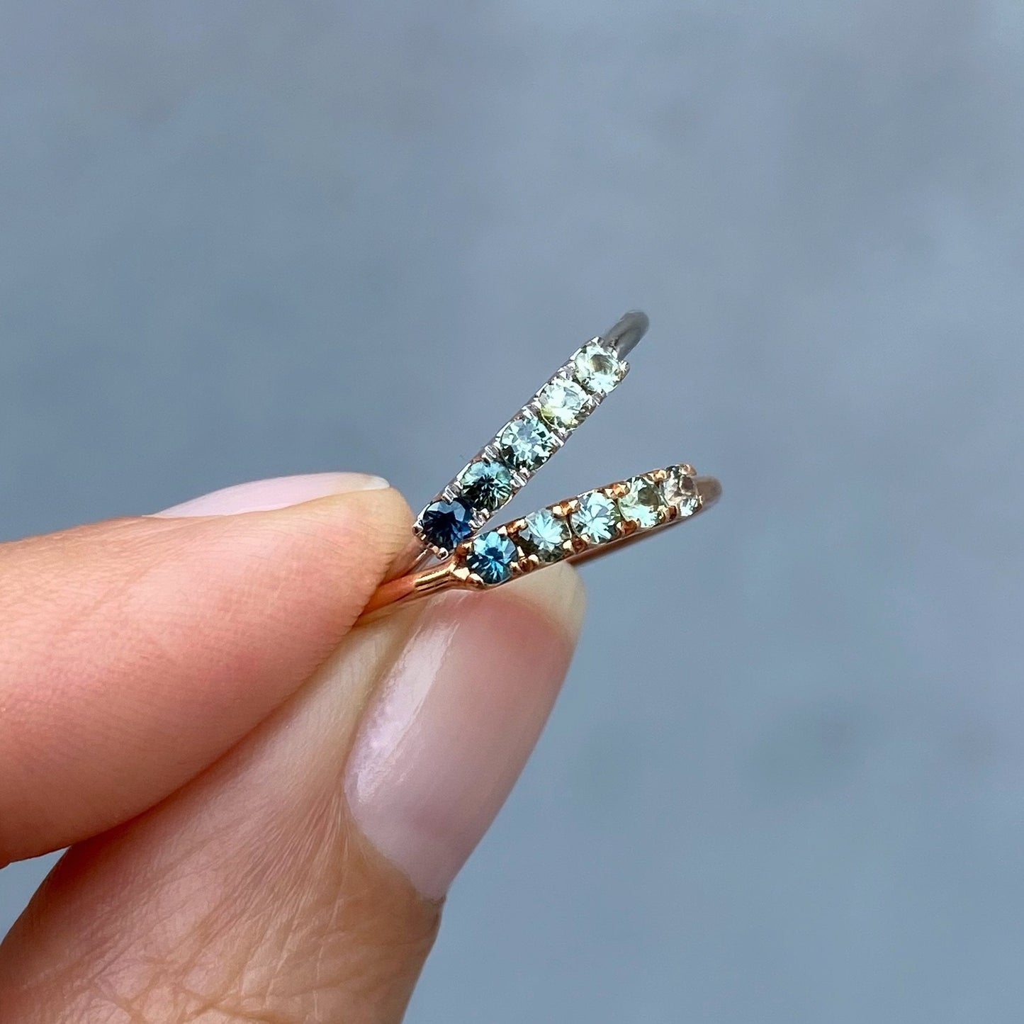 Anguilla Linea Ombré Sapphire Bar Ring line + hue collaboration with NIXIN Jewelry