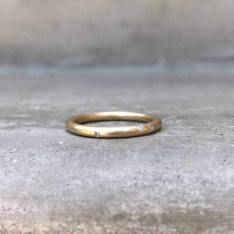 Celestial Asymmetrical Gold Diamond Wedding Band by NIXIN Jewelry