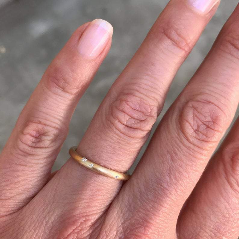 Celestial Asymmetrical Gold Diamond Wedding Band by NIXIN Jewelry