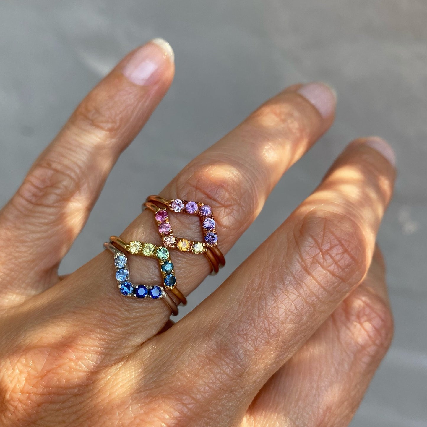 Denim Chev Ombré Sapphire Chevron Ring line + hue collaboration with NIXIN Jewelry