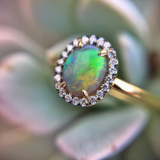 Desert Bloom Oval Opal and Diamond Ring by NIXIN Jewelry