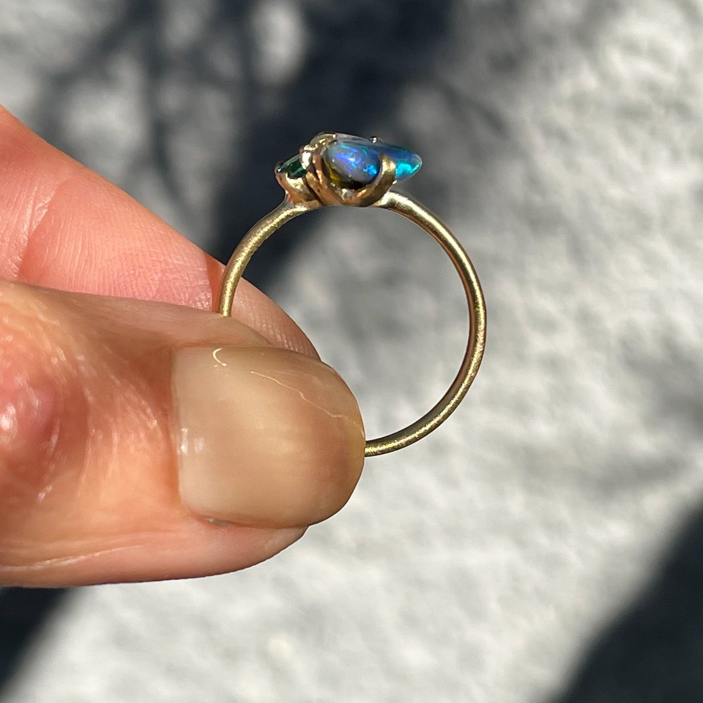 Gold opal ring by NIXIN Jewelry side view