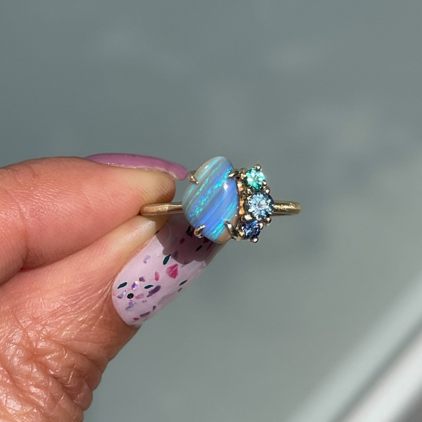 ring French Meadow Emerald and Opal Ring