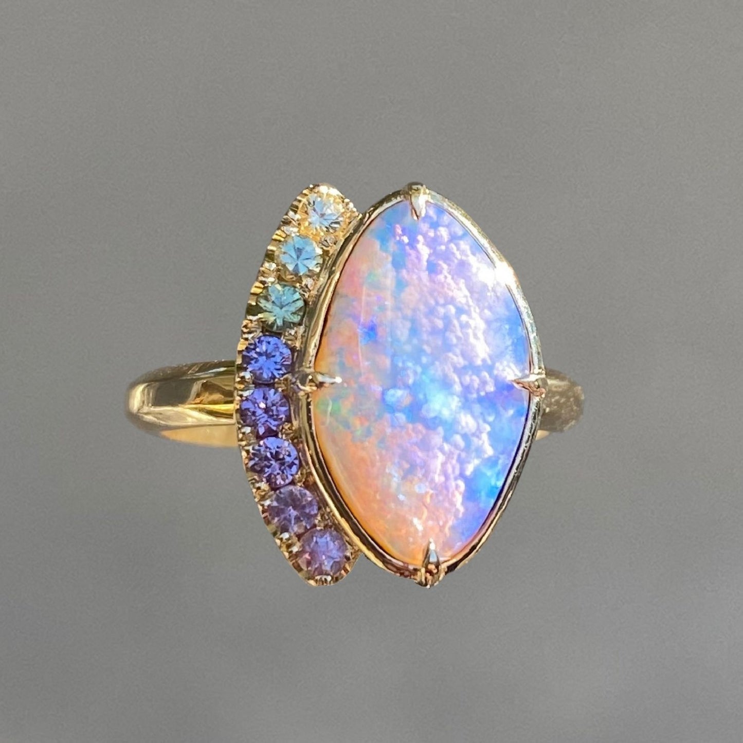 Illuminations Lavender Boulder Opal and Sapphire Gold Ring by NIXIN Jewelry