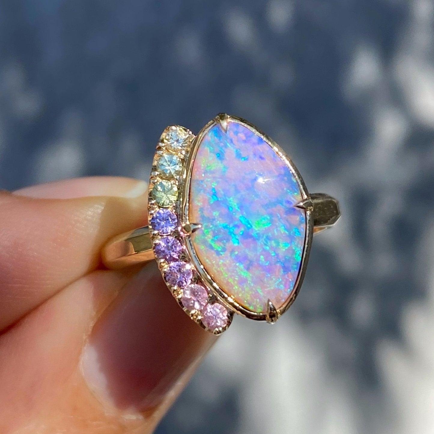 Illuminations Lavender Boulder Opal and Sapphire Gold Ring by NIXIN Jewelry