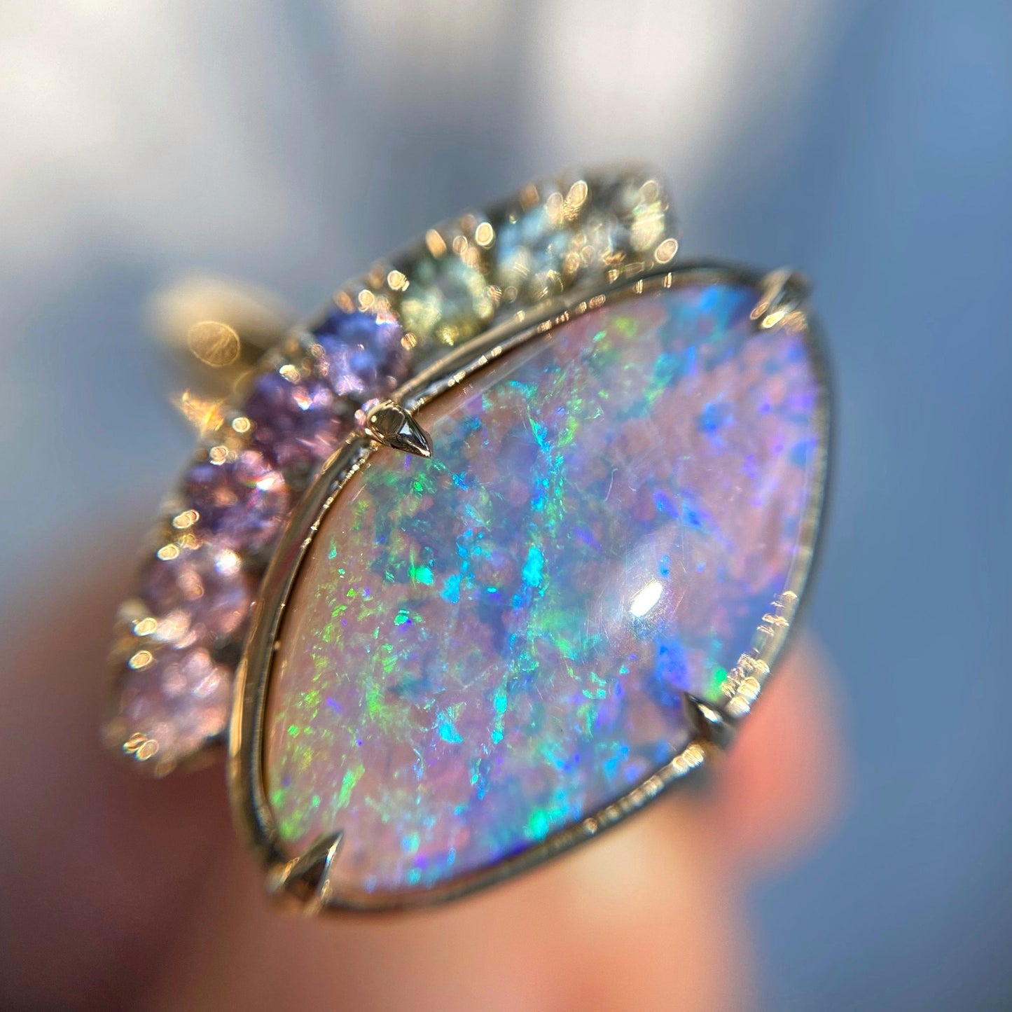 Illuminations Lavender Boulder Opal and Sapphire Gold Ring by NIXIN Jewelry