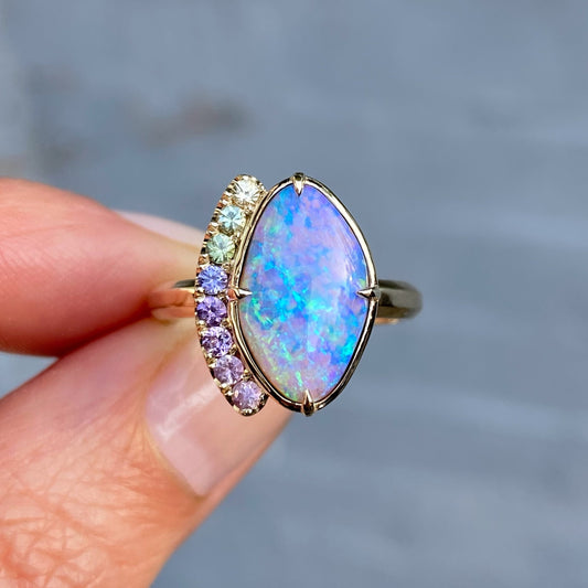 Illuminations Lavender Boulder Opal and Sapphire Gold Ring by NIXIN Jewelry