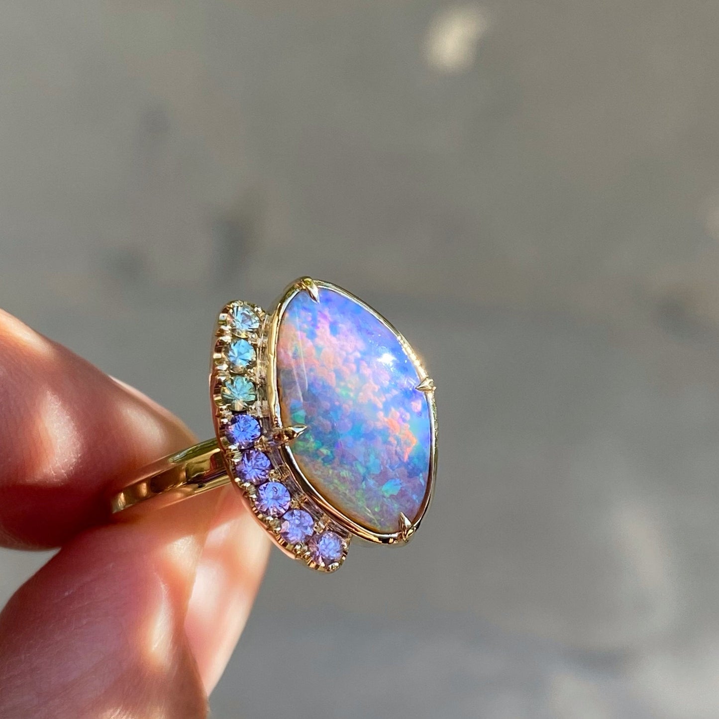 Illuminations Lavender Boulder Opal and Sapphire Gold Ring by NIXIN Jewelry