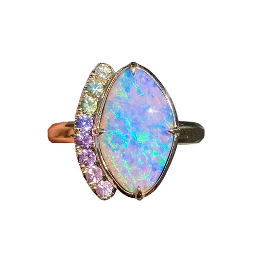Illuminations Lavender Boulder Opal and Sapphire Gold Ring by NIXIN Jewelry