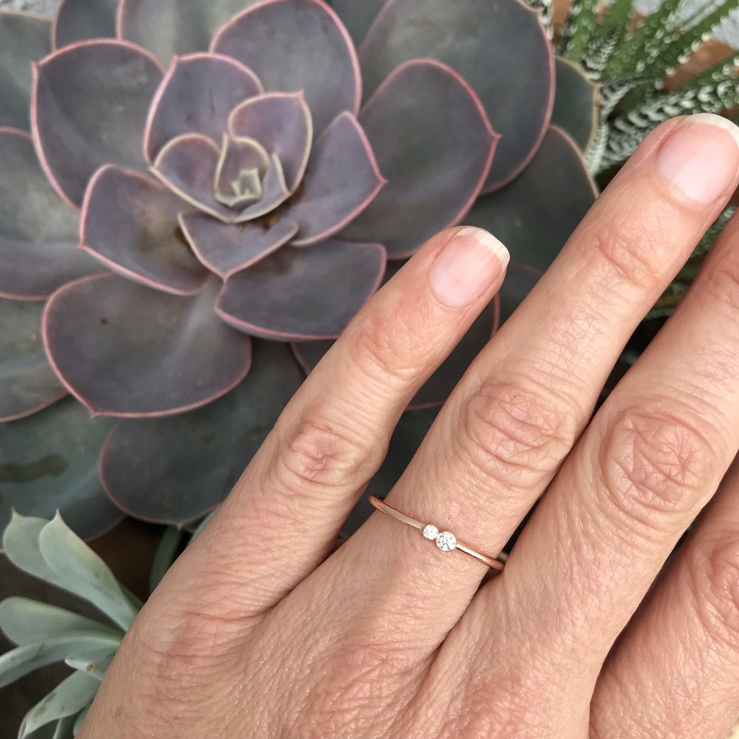 Kissing Diamonds Delicate Gold Ring-ring-NIXIN-NIXIN
