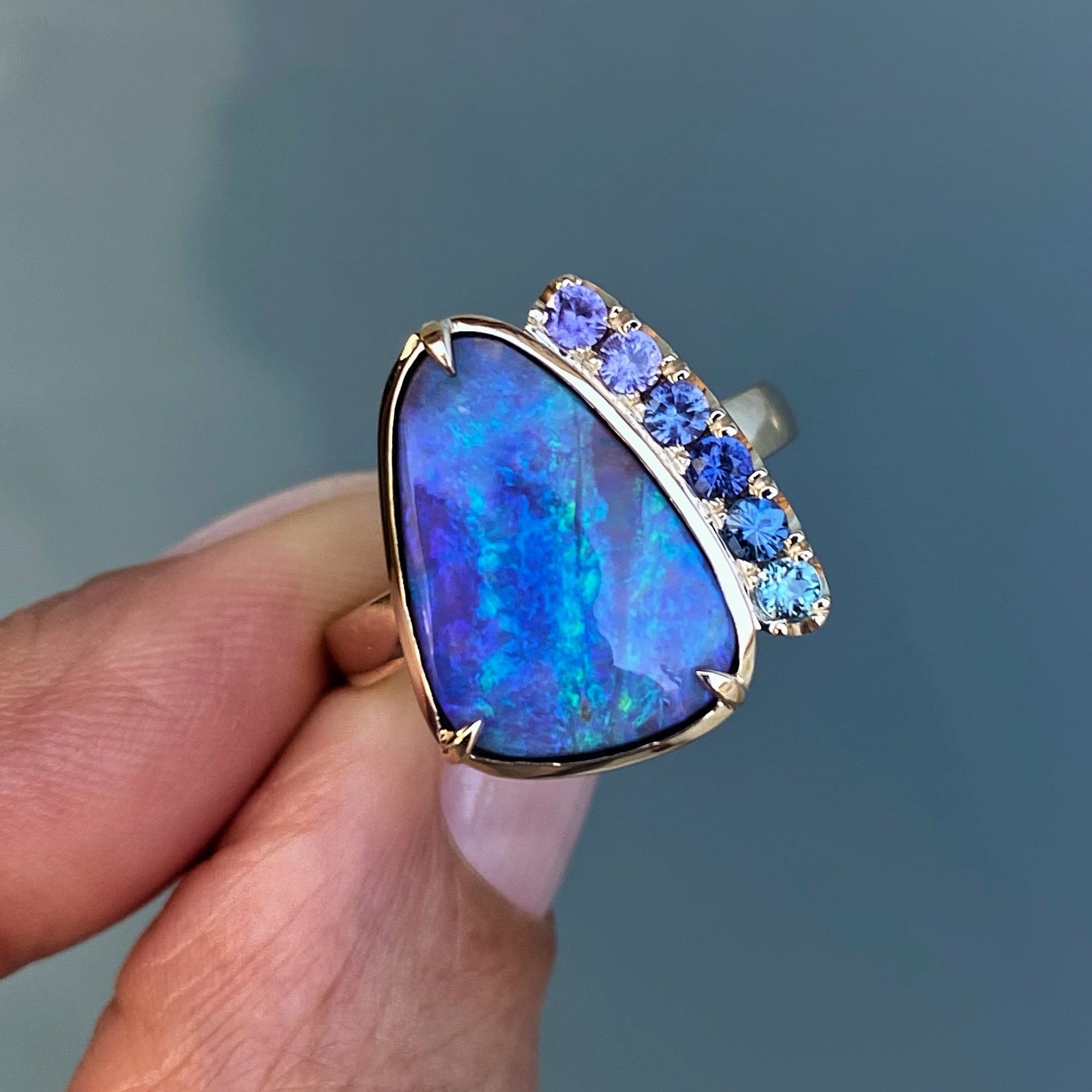 Gold opal sapphire ring by NIXIN Jewelry
