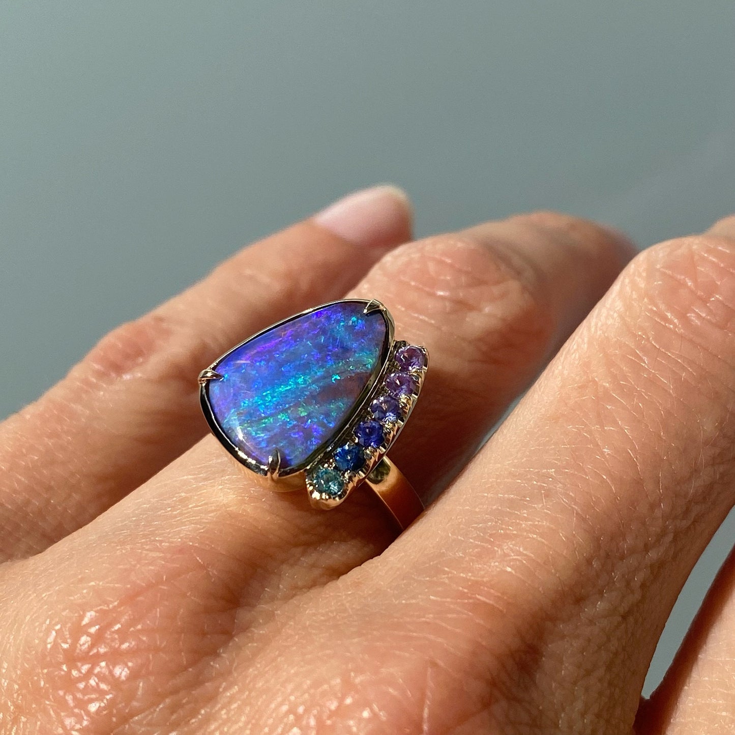 Opal and sapphire ring in 14k gold by NIXIN Jewelry