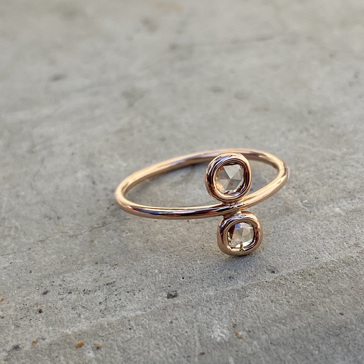 Paleo Double Diamond Slice Rose Gold Ring angeld view