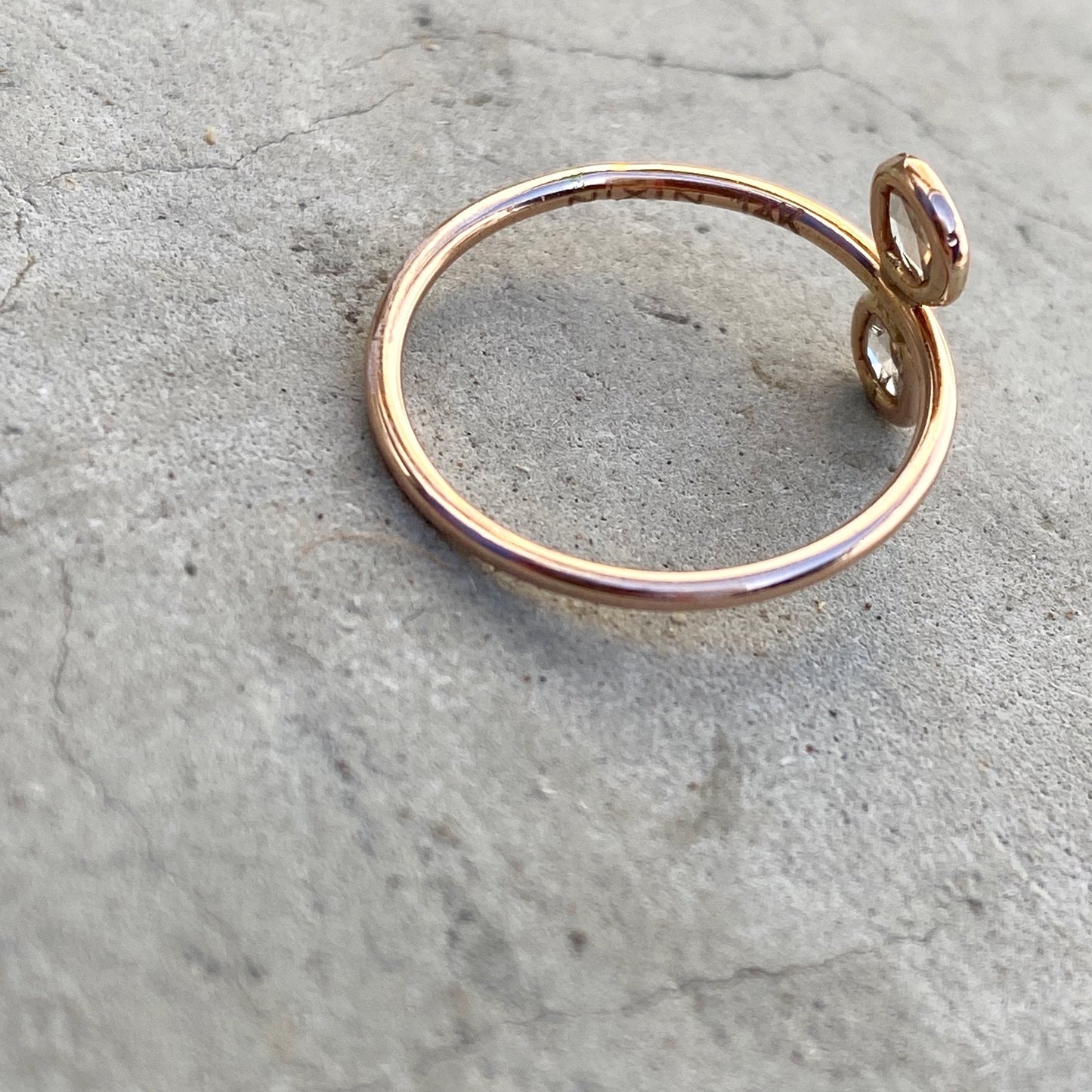 Paleo Double Diamond Slice Rose Gold Ring angled view from behind and above