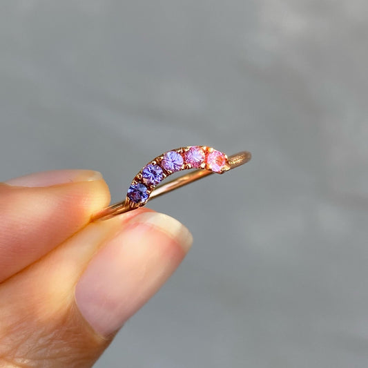 Pegasus Arc Ombré Sapphire Curve Ring line + hue collaboration with NIXIN Jewelry