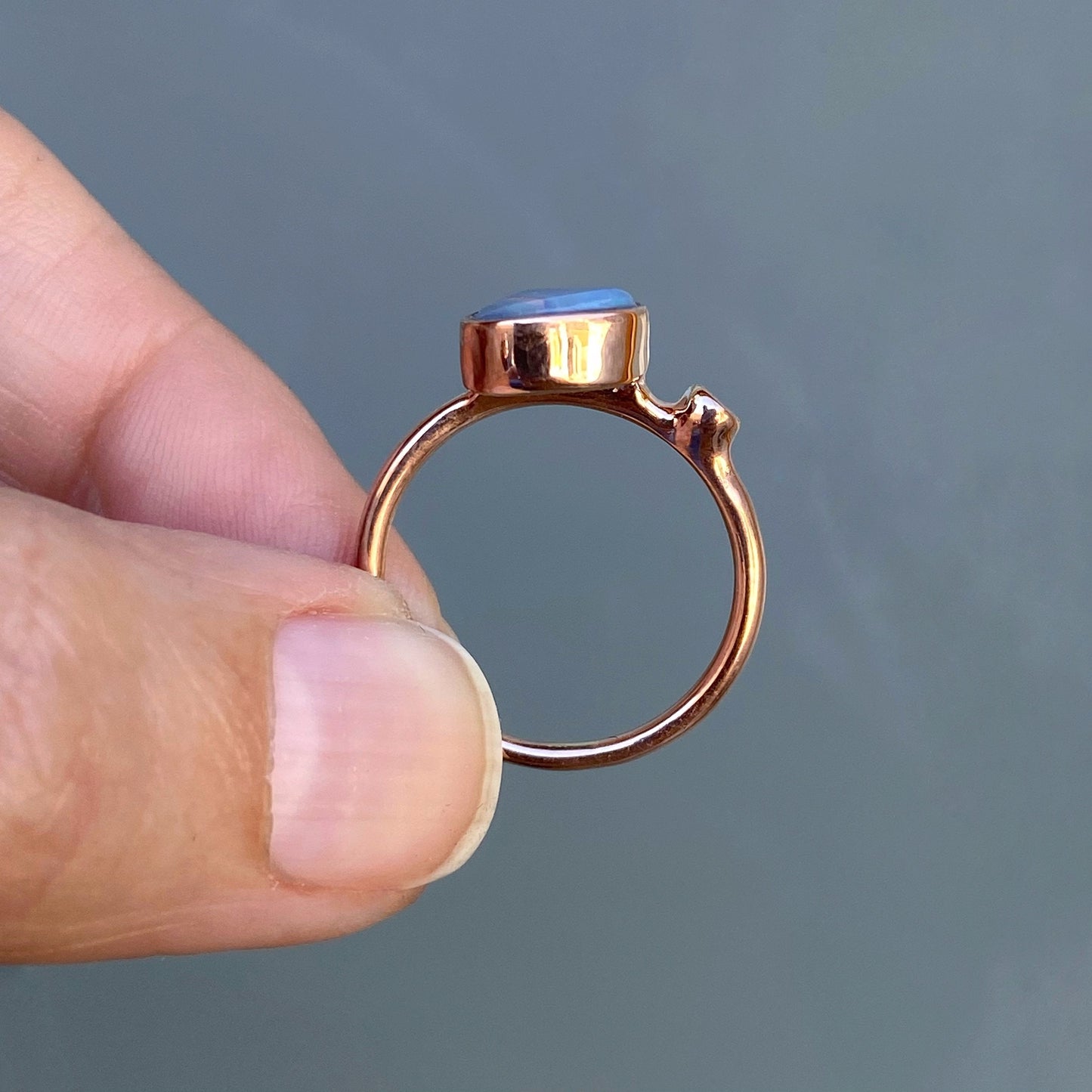 Rainbow River Dali Blue Boulder Opal and Diamond Rose Gold Ring by NIXIN Jewelry