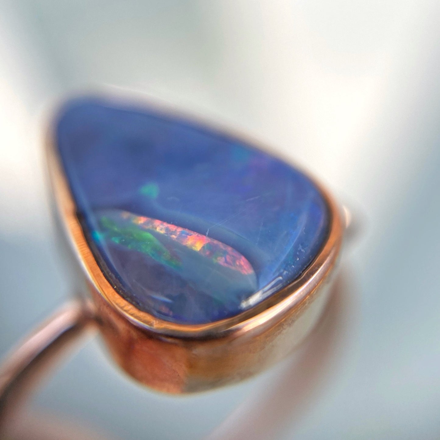Rainbow River Dali Blue Boulder Opal and Diamond Rose Gold Ring by NIXIN Jewelry