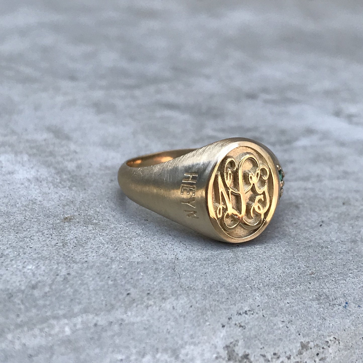 Signet Stones Monogram Ring with Gemstones-ring-NIXIN-14k Yellow Gold-Satin Finish-NIXIN