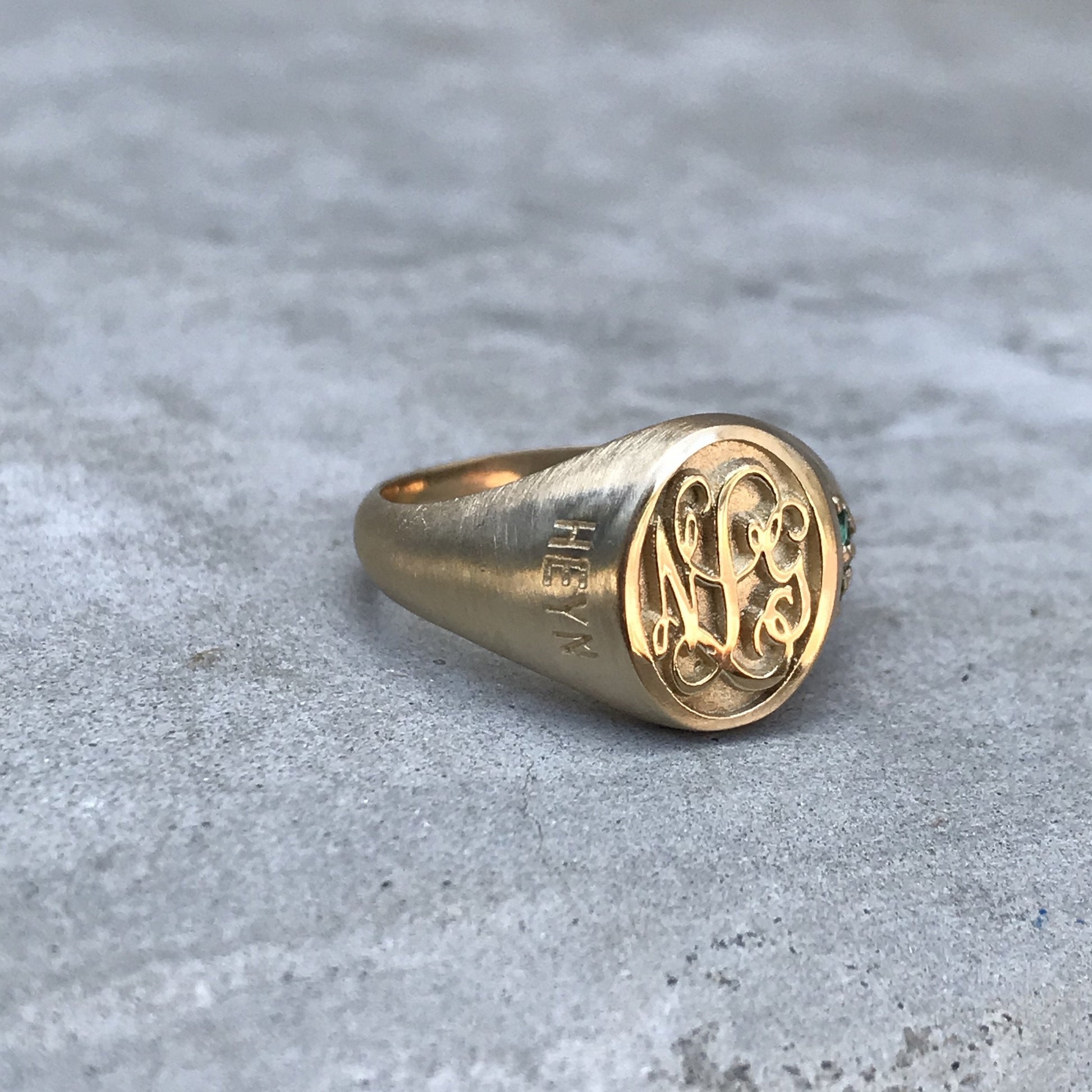 Signet Stones Monogram Ring with Gemstones-ring-NIXIN-14k Yellow Gold-Satin Finish-NIXIN