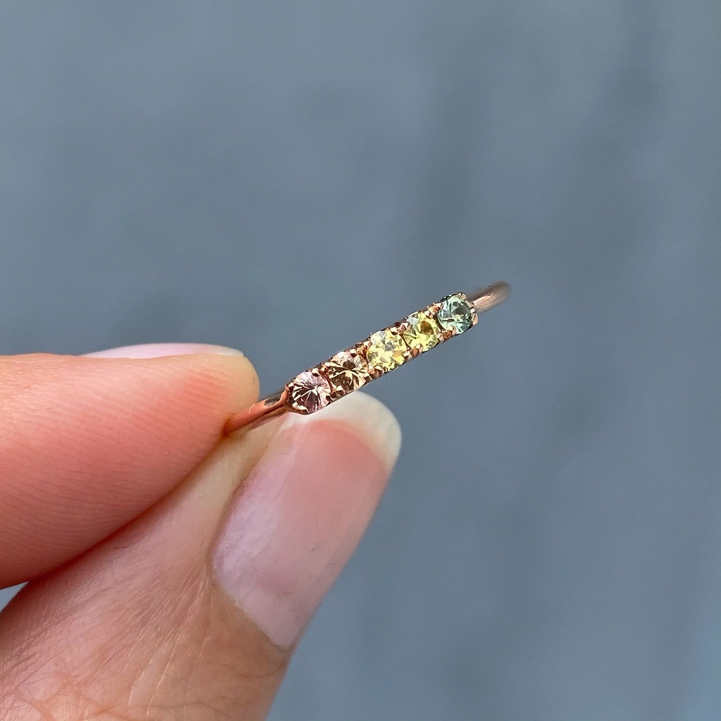 Summer Melon Linea Ombré Sapphire Bar Ring line + hue collaboration with NIXIN Jewelry