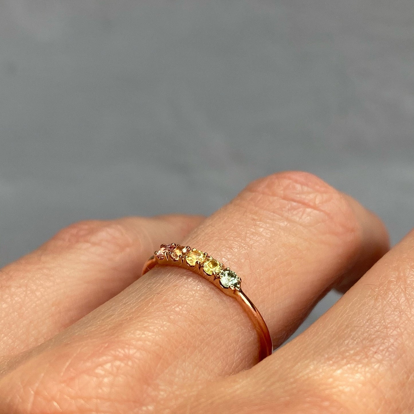 Summer Melon Linea Ombré Sapphire Bar Ring line + hue collaboration with NIXIN Jewelry