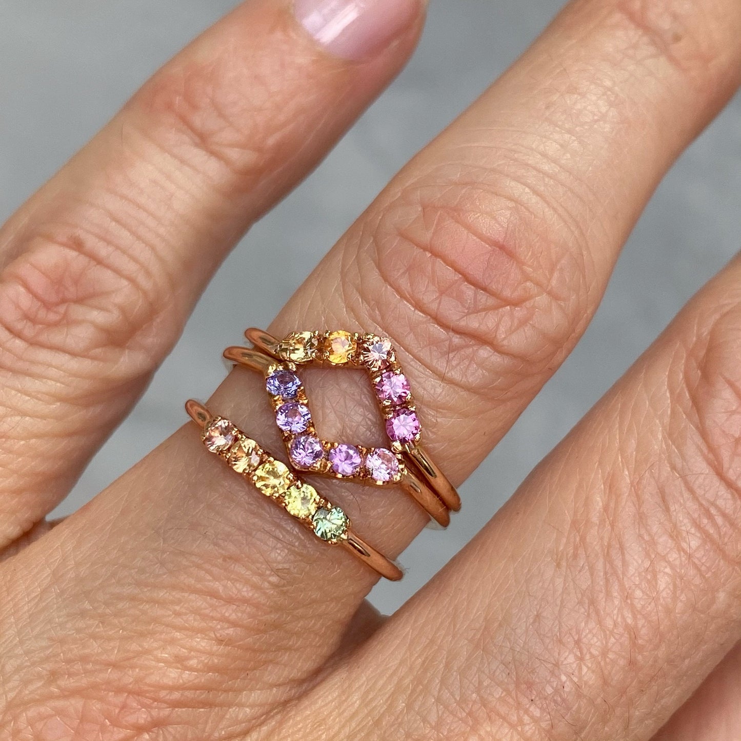 Summer Melon Linea Ombré Sapphire Bar Ring line + hue collaboration with NIXIN Jewelry