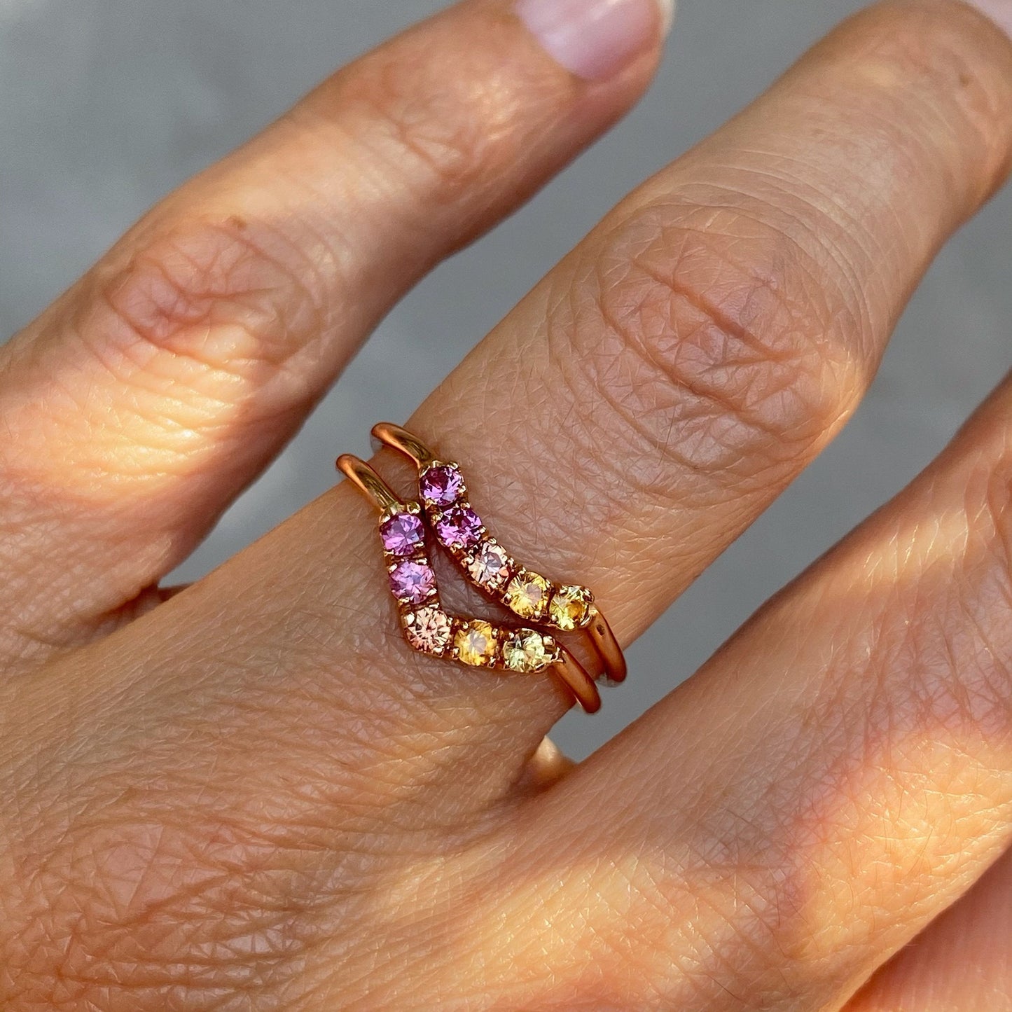 Sunset Arc Ombré Sapphire Curve Ring line + hue collaboration with NIXIN Jewelry