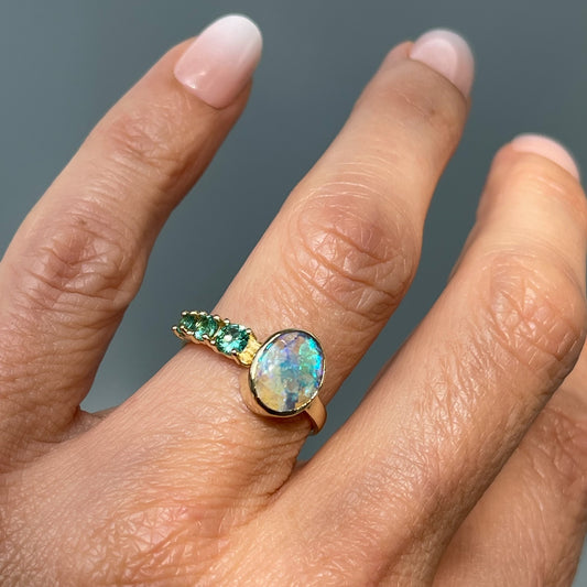 Opal and emerald ring by NIXIN Jewelry on hand