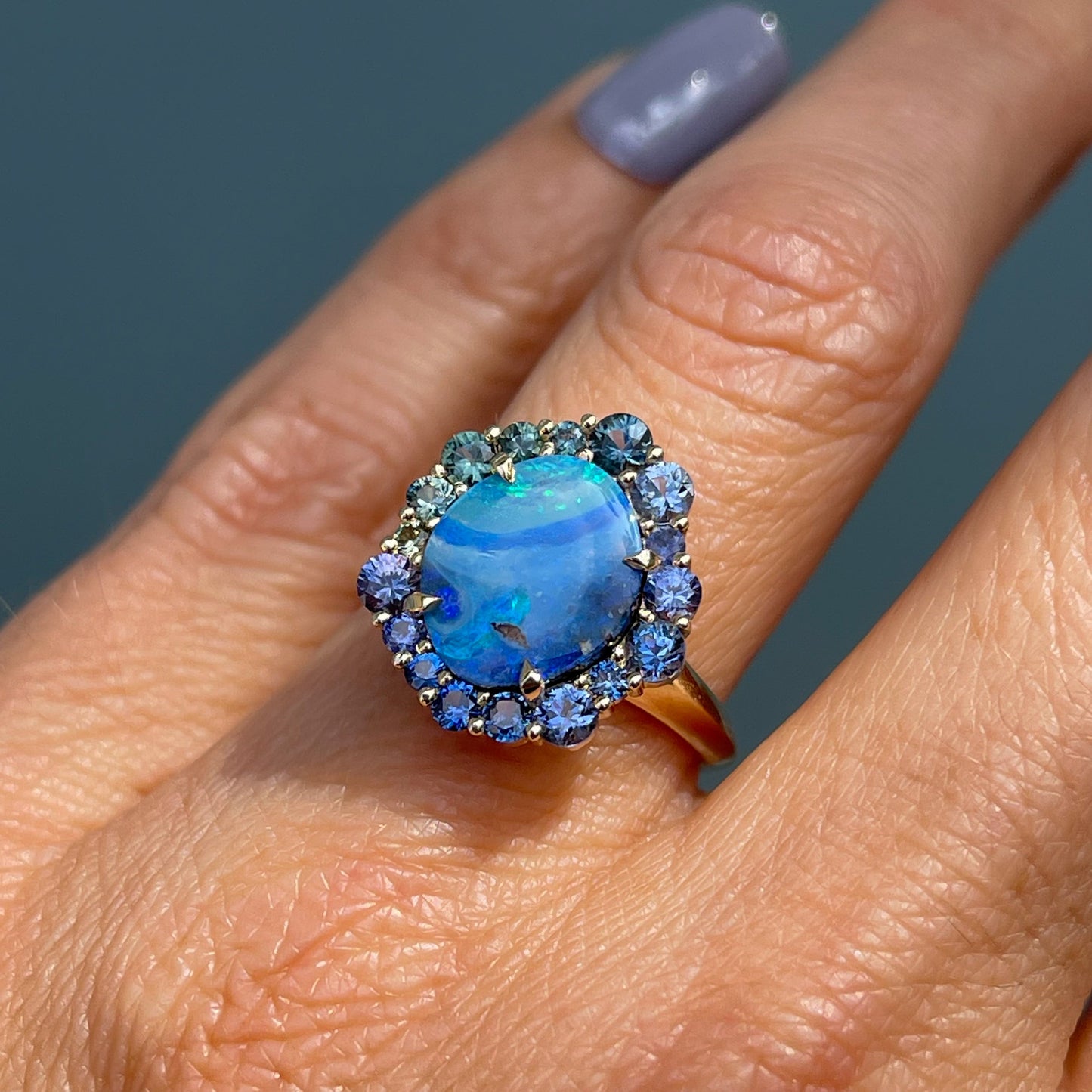 Australian Opal Ring by NIXIN Jewelry. One of a kind blue opal ring.