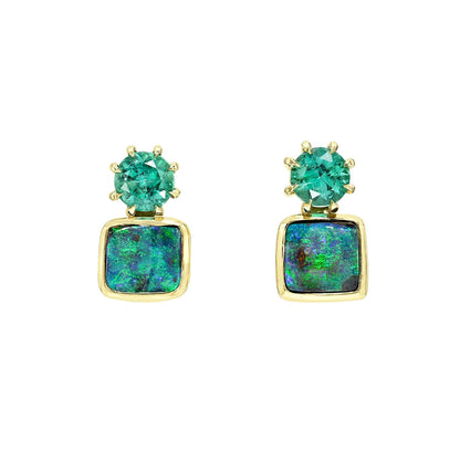 Australian Opal Earrings by NIXIN Jewelry. Unique opal jewelry with boulder opal and emeralds.