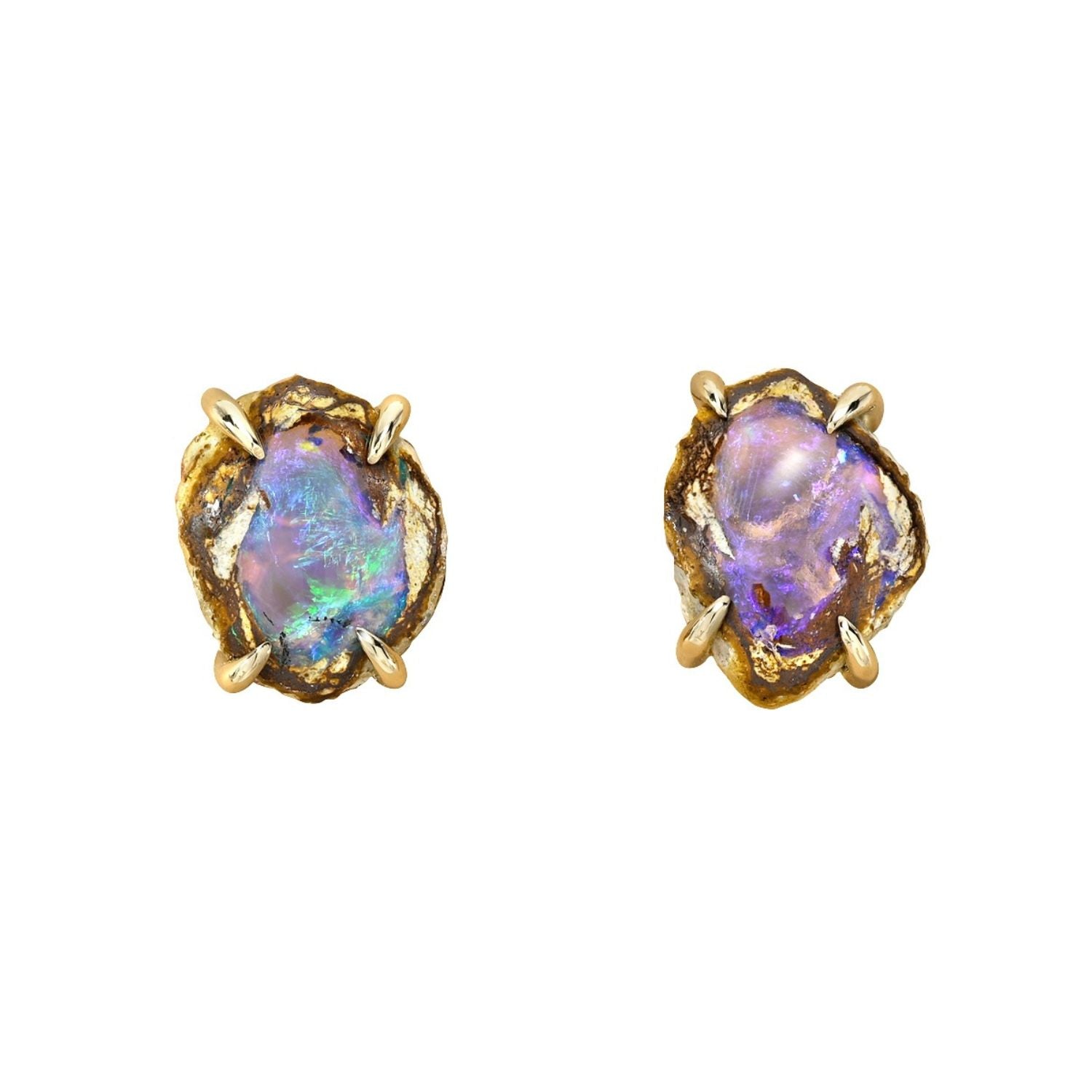 A pair of Australian Opal Earrings by NIXIN Jewelry. Unique opal jewelry with crystal opals in 14k gold.