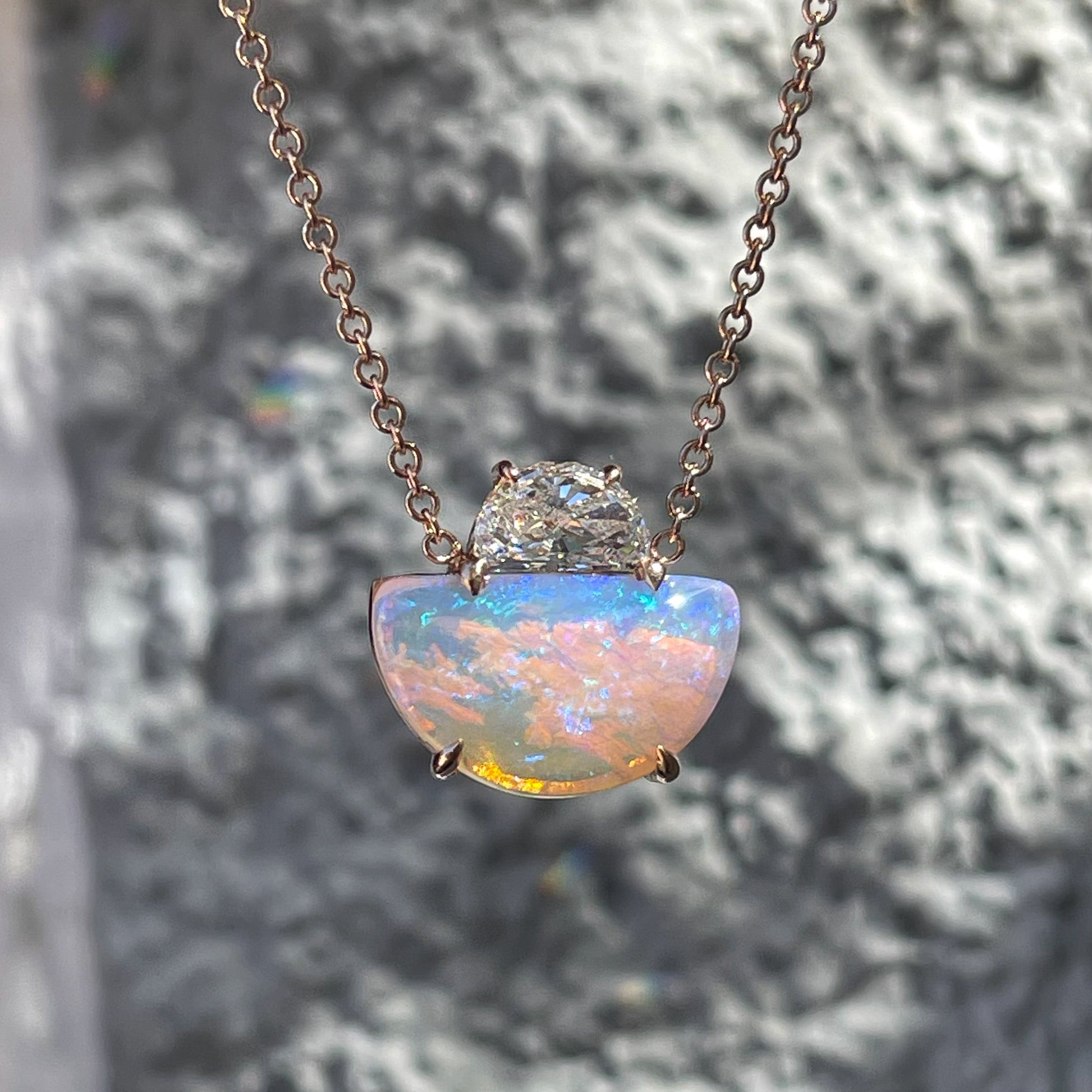 An Australian Opal Necklace by NIXIN Jewelry. An opal and diamond necklace.