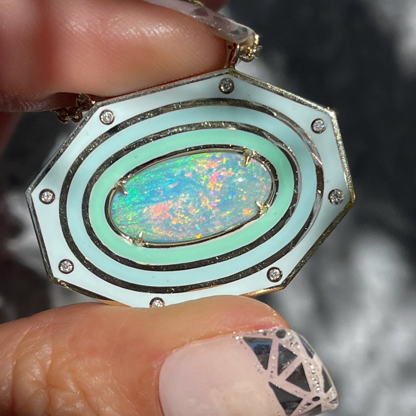 An Australian Opal Necklace by NIXIN Jewelry. The Coober Pedy Opal in yellow gold makes for a luxury necklace.