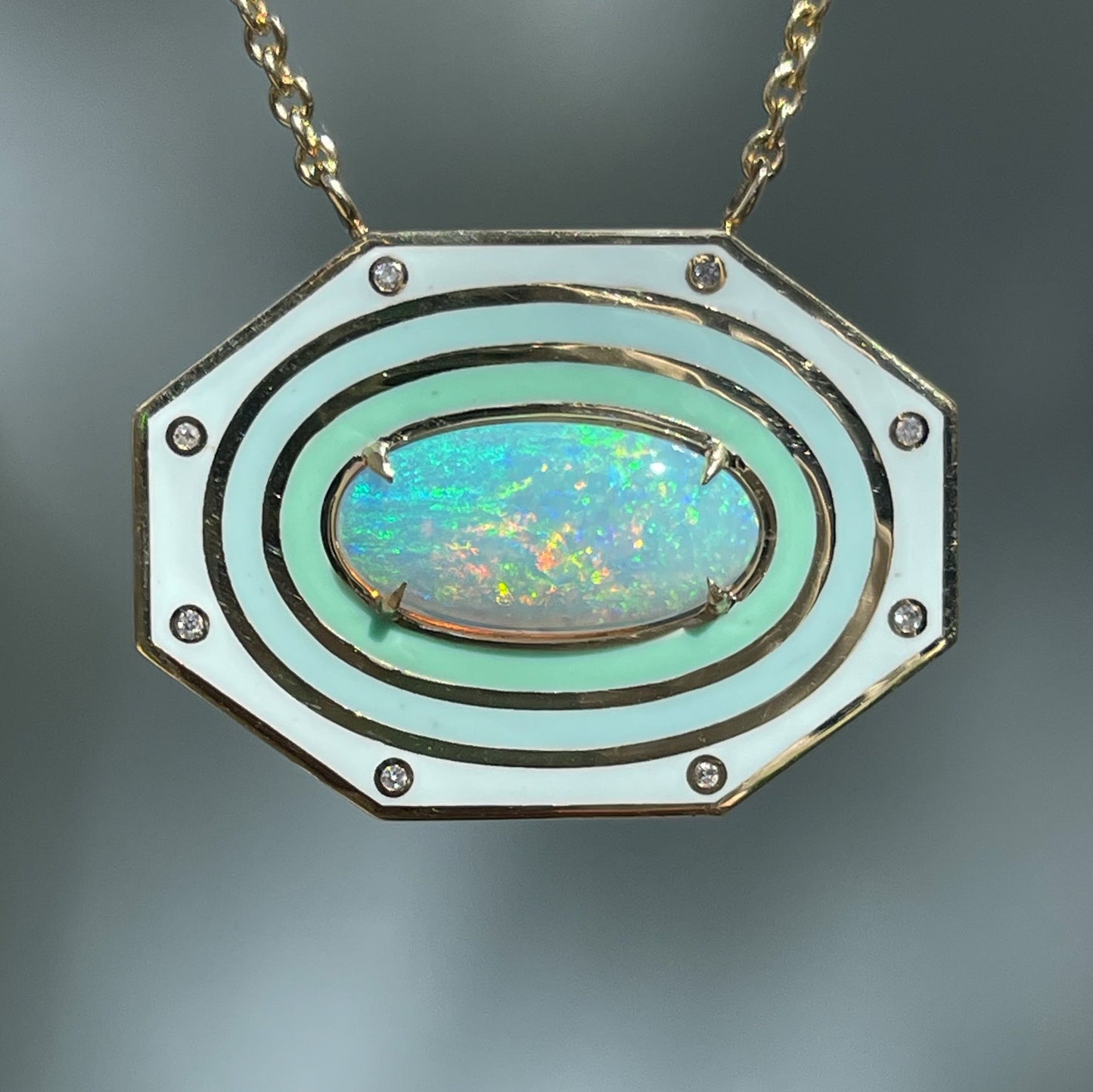 An Australian Opal Necklace by NIXIN Jewelry. The unique opal necklace has a blue opal center.