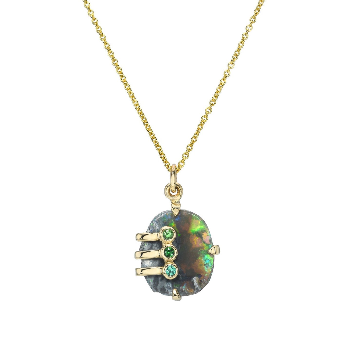 An Australian Opal Necklace by NIXIN Jewelry with a Black Opal set in yellow gold.
