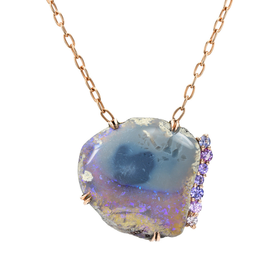 An Australian Opal Necklace by NIXIN Jewelry with a Black Opal set in rose gold.