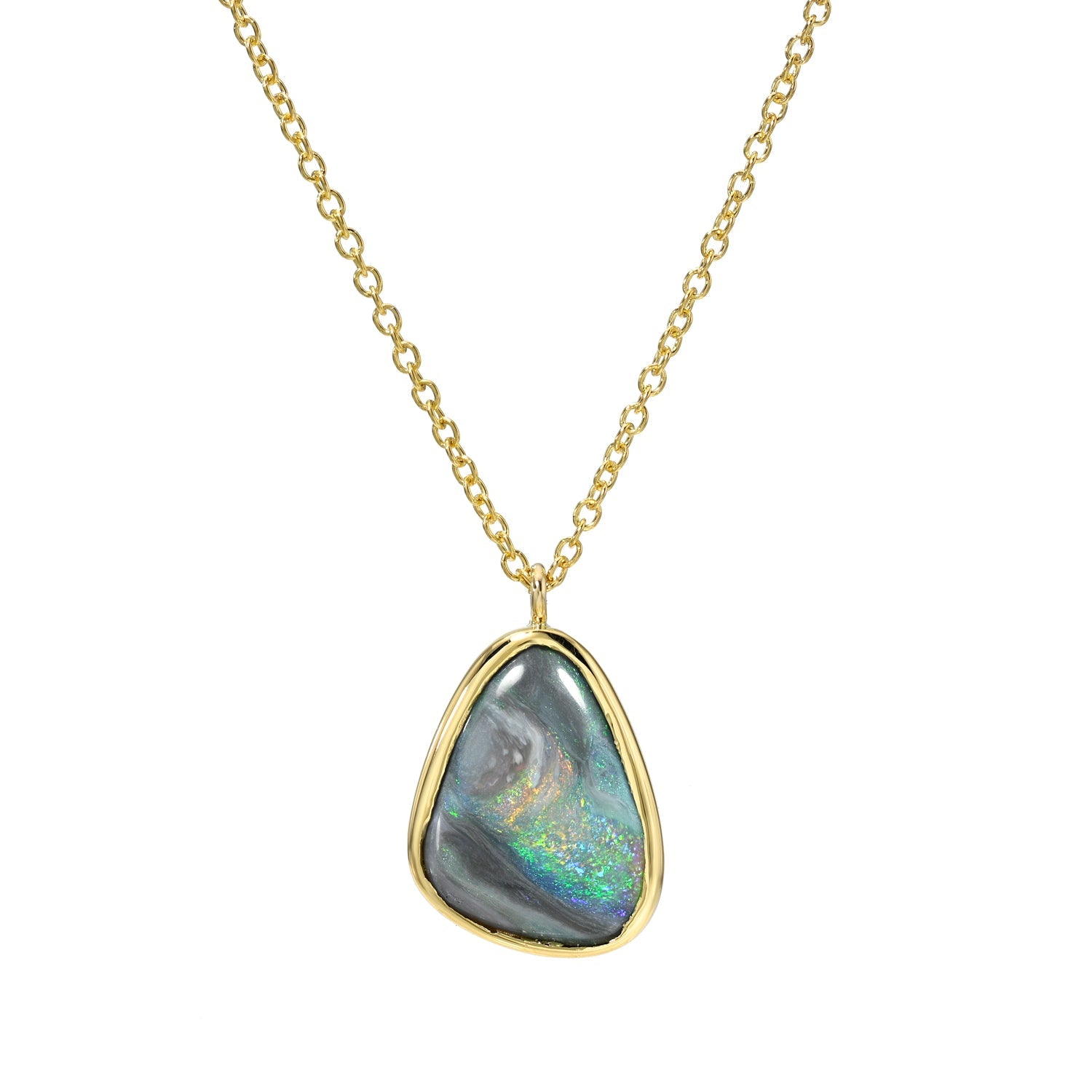 An Australian Opal Necklace by NIXIN Jewelry with a Black Opal set in 14k gold.