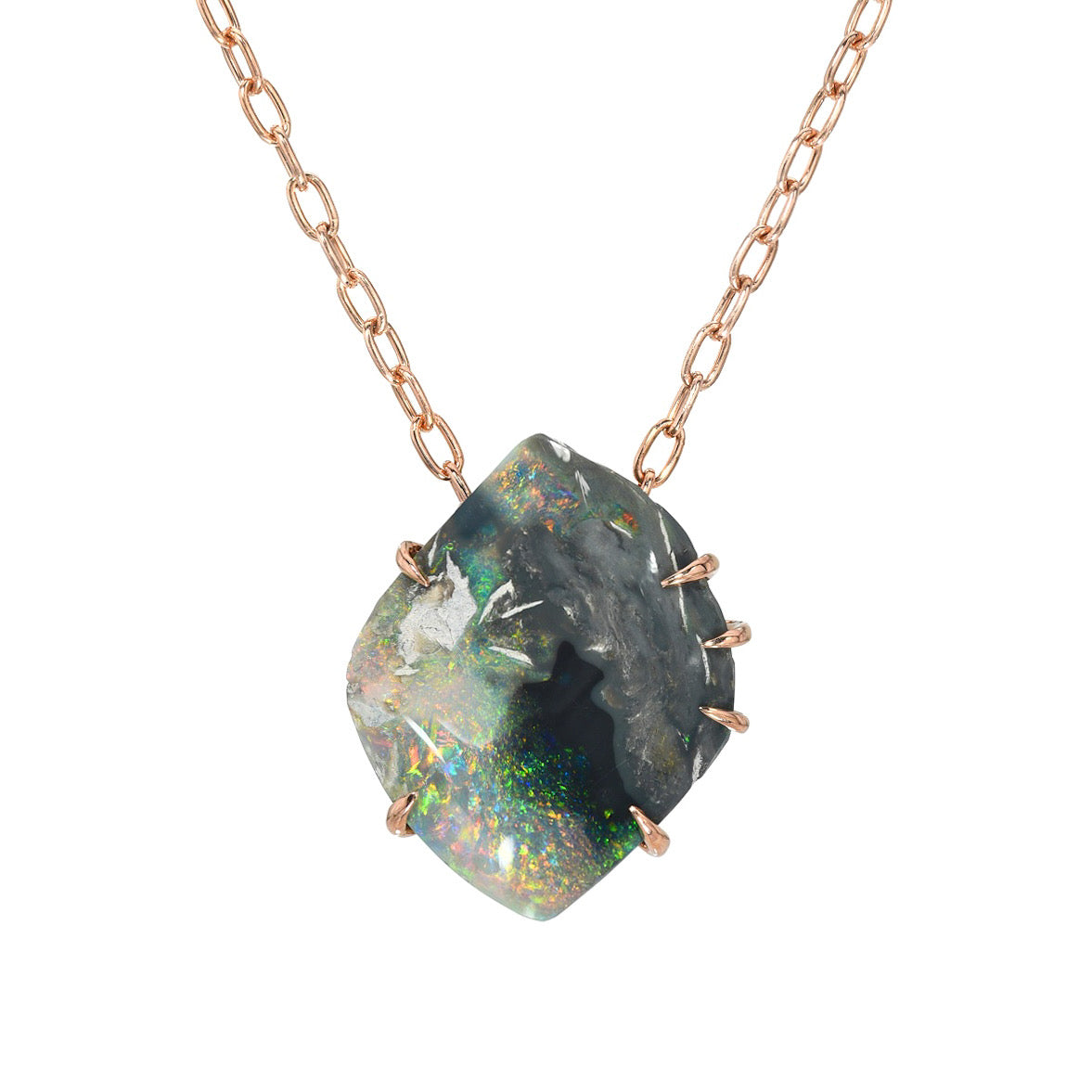 An Australian Opal Necklace by NIXIN Jewelry with a Black Opal set in rose gold.