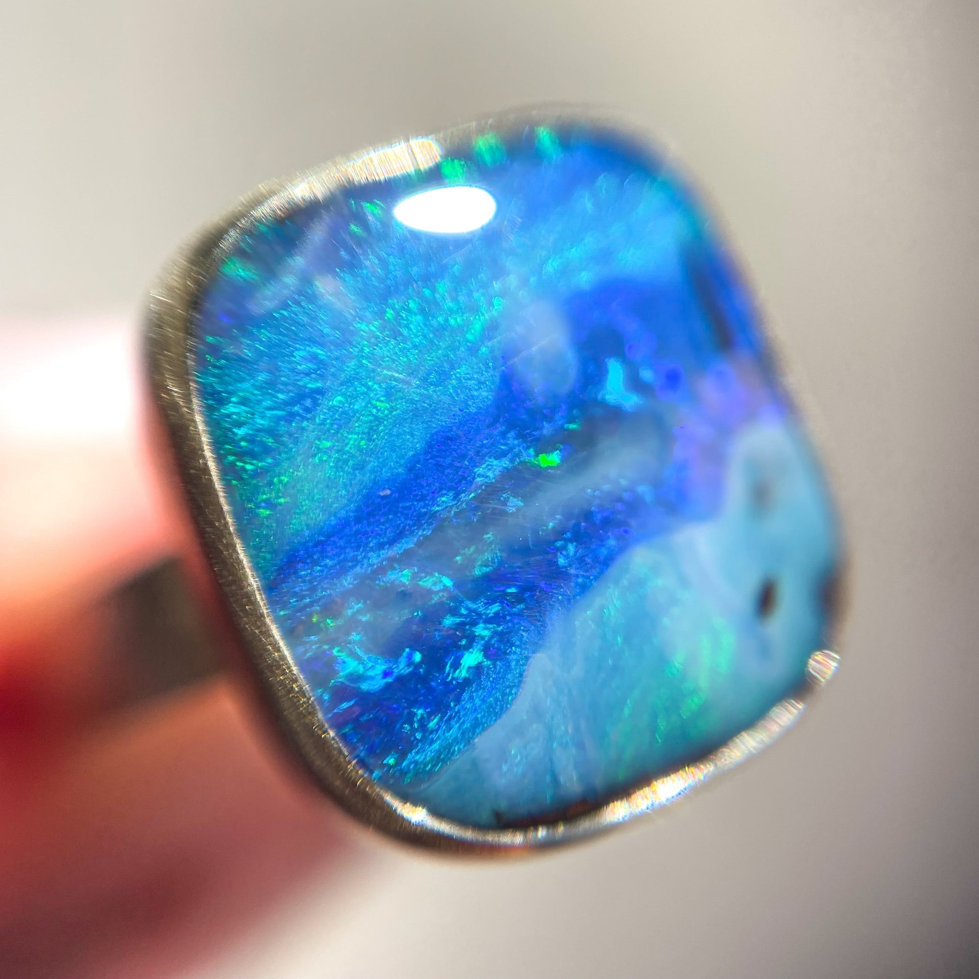 Close up of an Australian Opal Ring by NIXIN Jewelry. The newest of our unique opal rings.