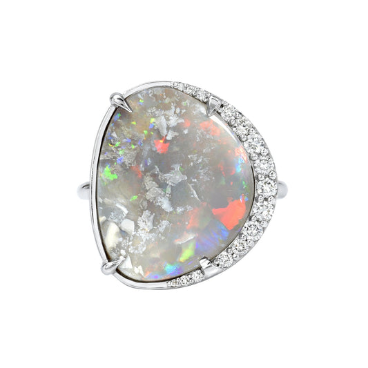 An Australian Opal Ring by NIXIN Jewelry with a Black Opal and diamonds set in 14k white gold.