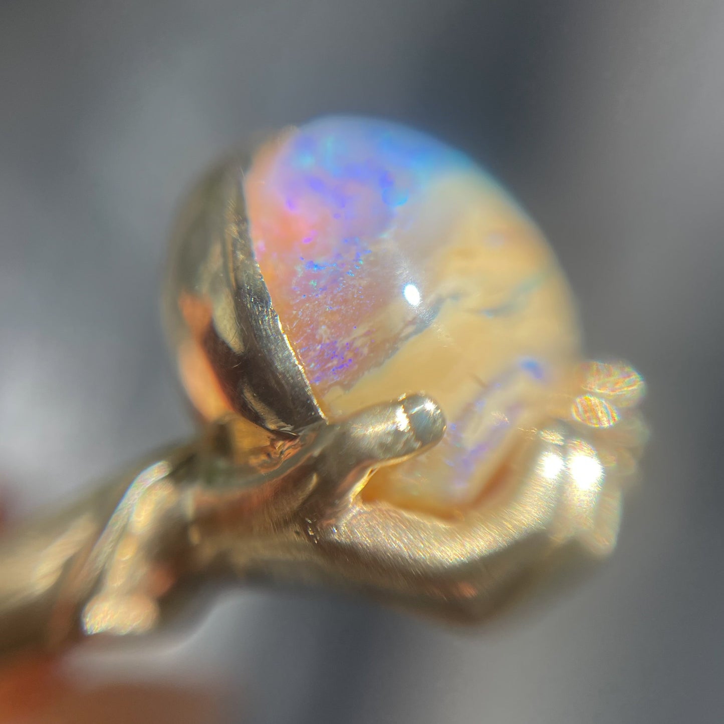 Close up of an Australian Opal Ring by NIXIN Jewelry. Shows details of the Boulder Opal Ring.