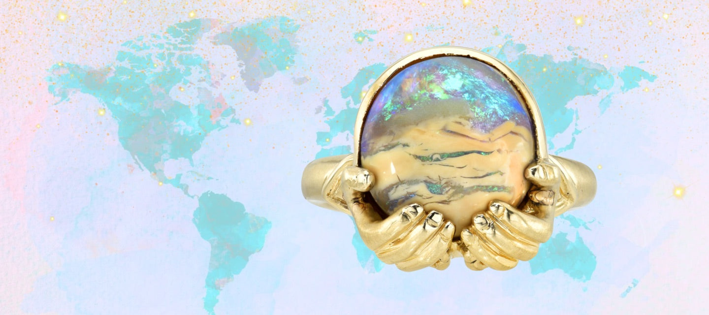 An Australian Opal Ring by NIXIN Jewelry with a Boulder Opal set in gold.