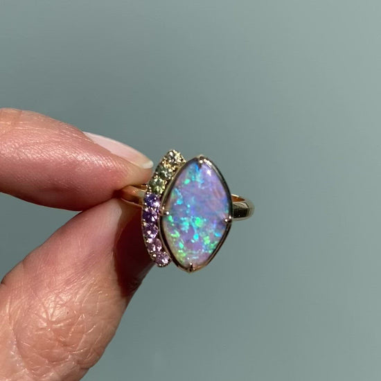 Illuminations Lavender Boulder Opal and Sapphire Gold Ring by NIXIN Jewelry