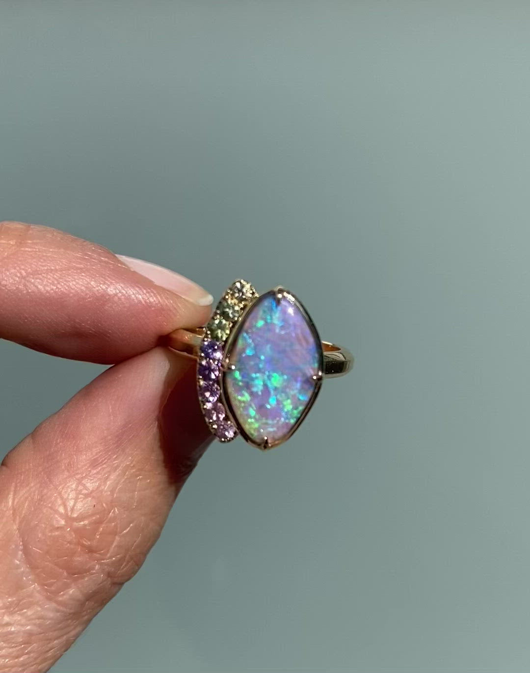 Illuminations Lavender Boulder Opal and Sapphire Gold Ring by NIXIN Jewelry