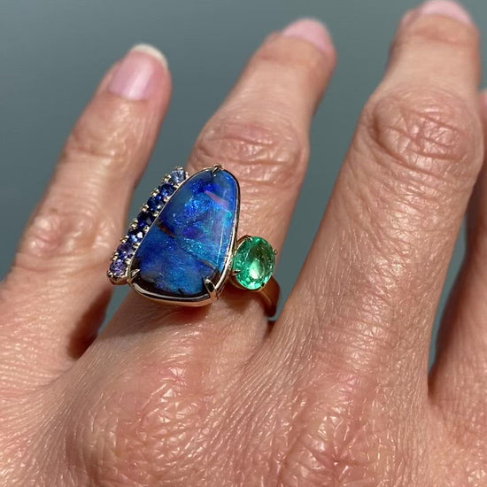 Alchemy Opal Sapphire and Emerald Gold Ring by NIXIN Jewelry
